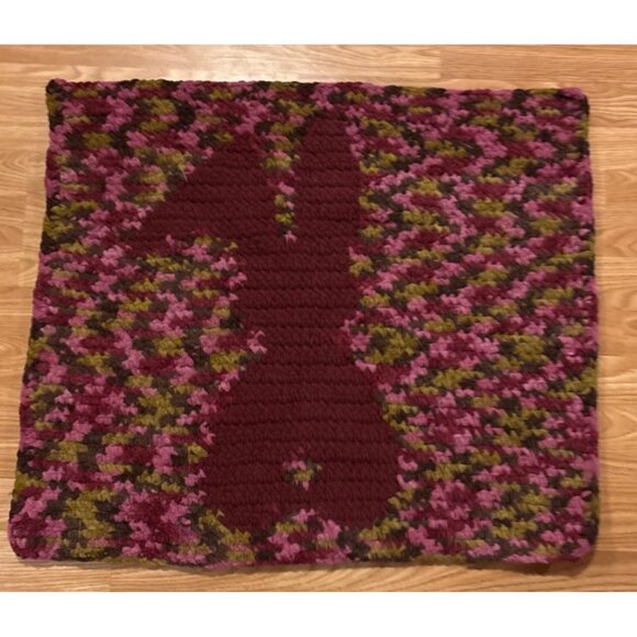 Handmade Crochet Bunny Blanket Purple Wine 25 x 30" Lap Stroller Blanket Easter - Picture 3 of 5